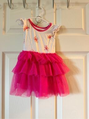 Girls Hot Pink Floral Tulle Dance Costume